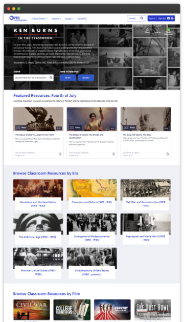 Collection landing page, Ken Burns in the Classroom